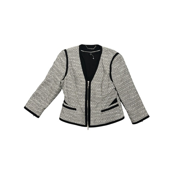 White House Black Market Jackets & Blazers - White House Black‎ Market WHBM Women's Black White Tweed Zip Jacket Blazer Size